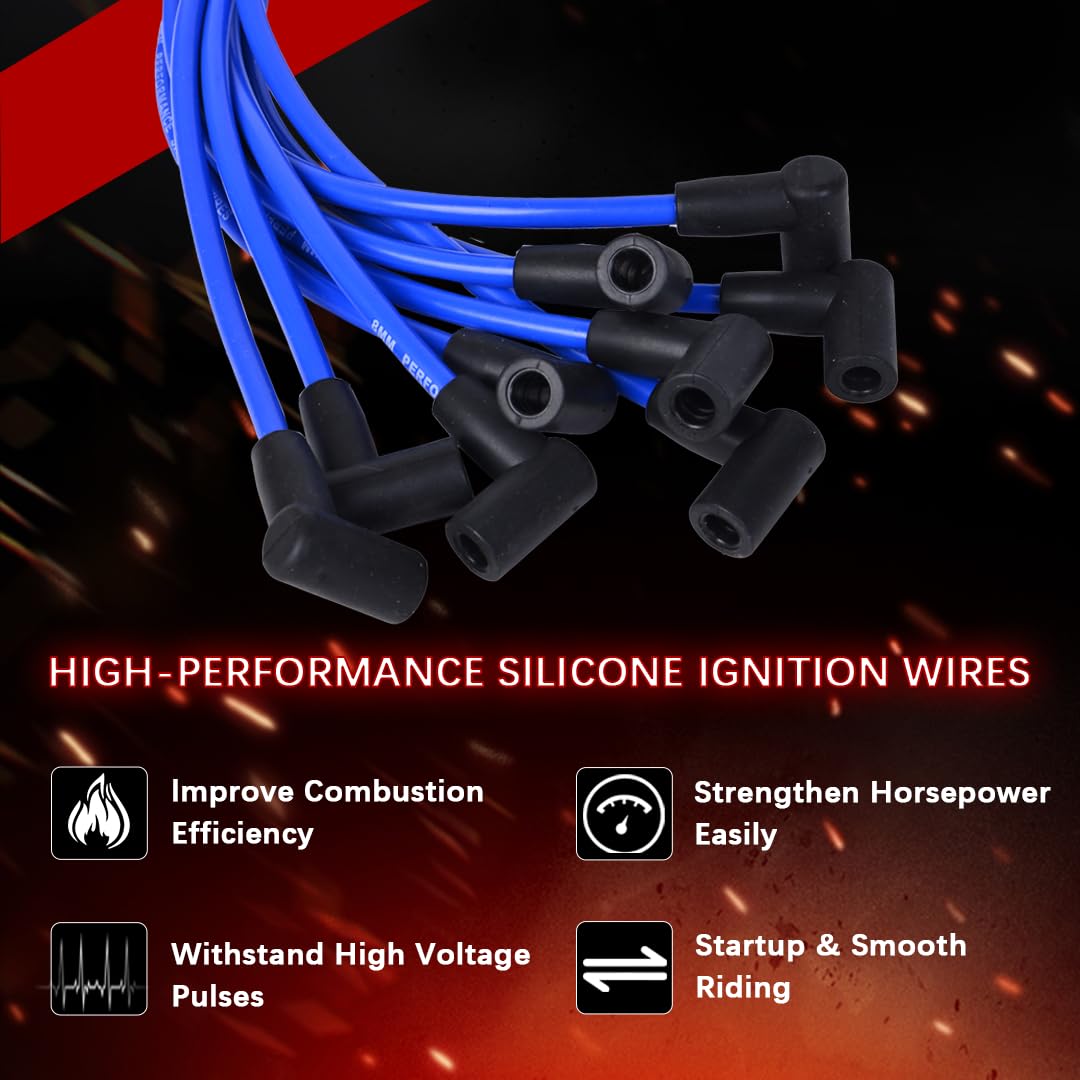 RLP Silicone Spark Plug Wires Set 8.0mm Blue Compatible with Dodge B1500 2500 3500 D150 250 350 Dakota Durango Ram 1500 2500 3500 Van V8 5.2L/5.9L Replace 4728038AD 4728038AE-Pack of 9 - Image 5