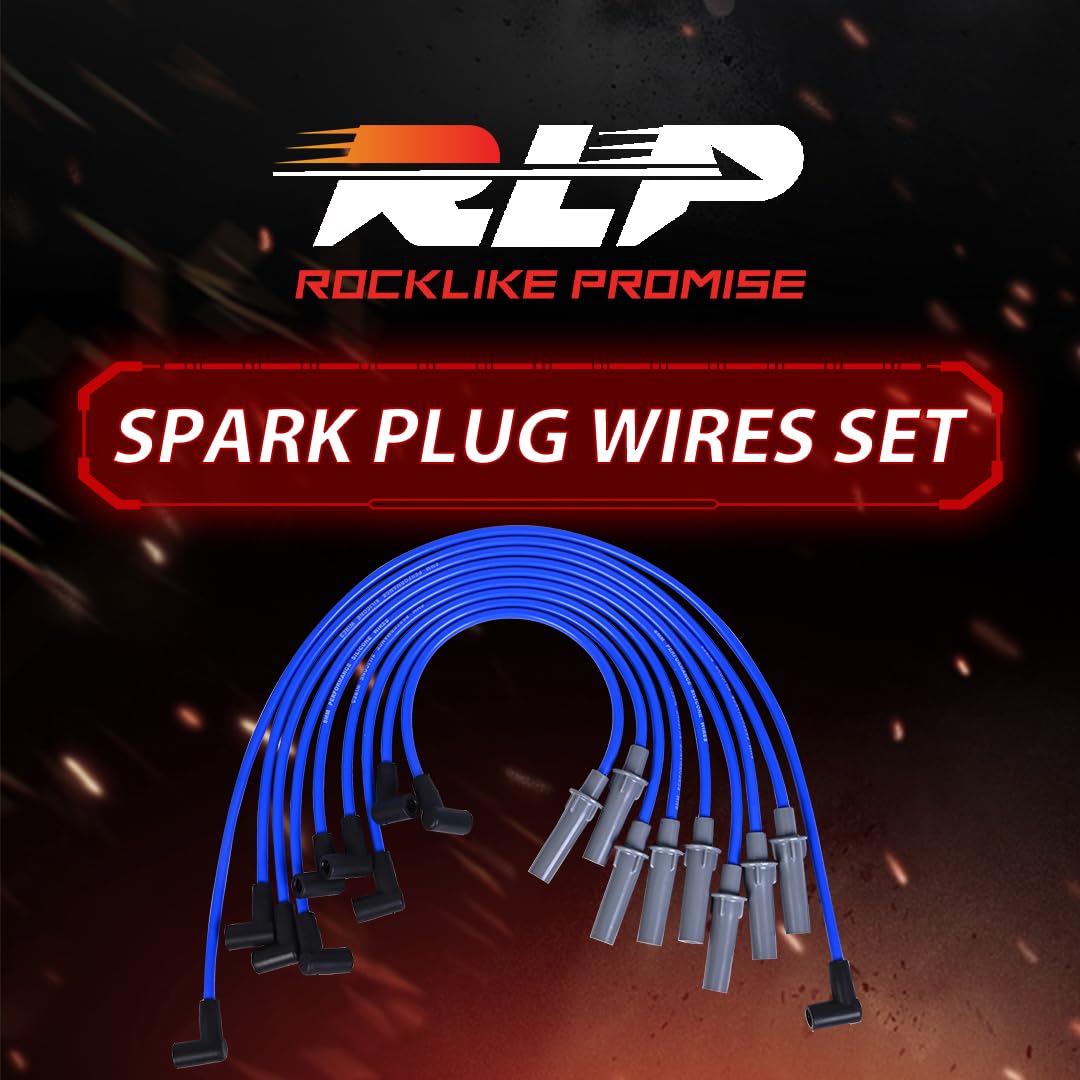 RLP Silicone Spark Plug Wires Set 8.0mm Blue Compatible with Dodge B1500 2500 3500 D150 250 350 Dakota Durango Ram 1500 2500 3500 Van V8 5.2L/5.9L Replace 4728038AD 4728038AE-Pack of 9 - Image 7