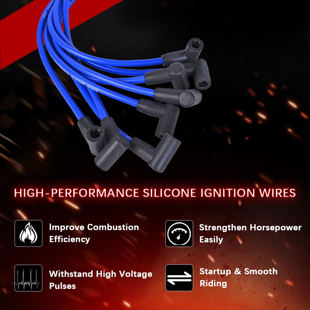 RLP Silicone Spark Plug Wires Set 8.0mm Blue Compatible with Jeep AMC V8 290 304 343 360 390 401 HEI Distributor Valve Cover Wires(No Coil Wire) - Image 4