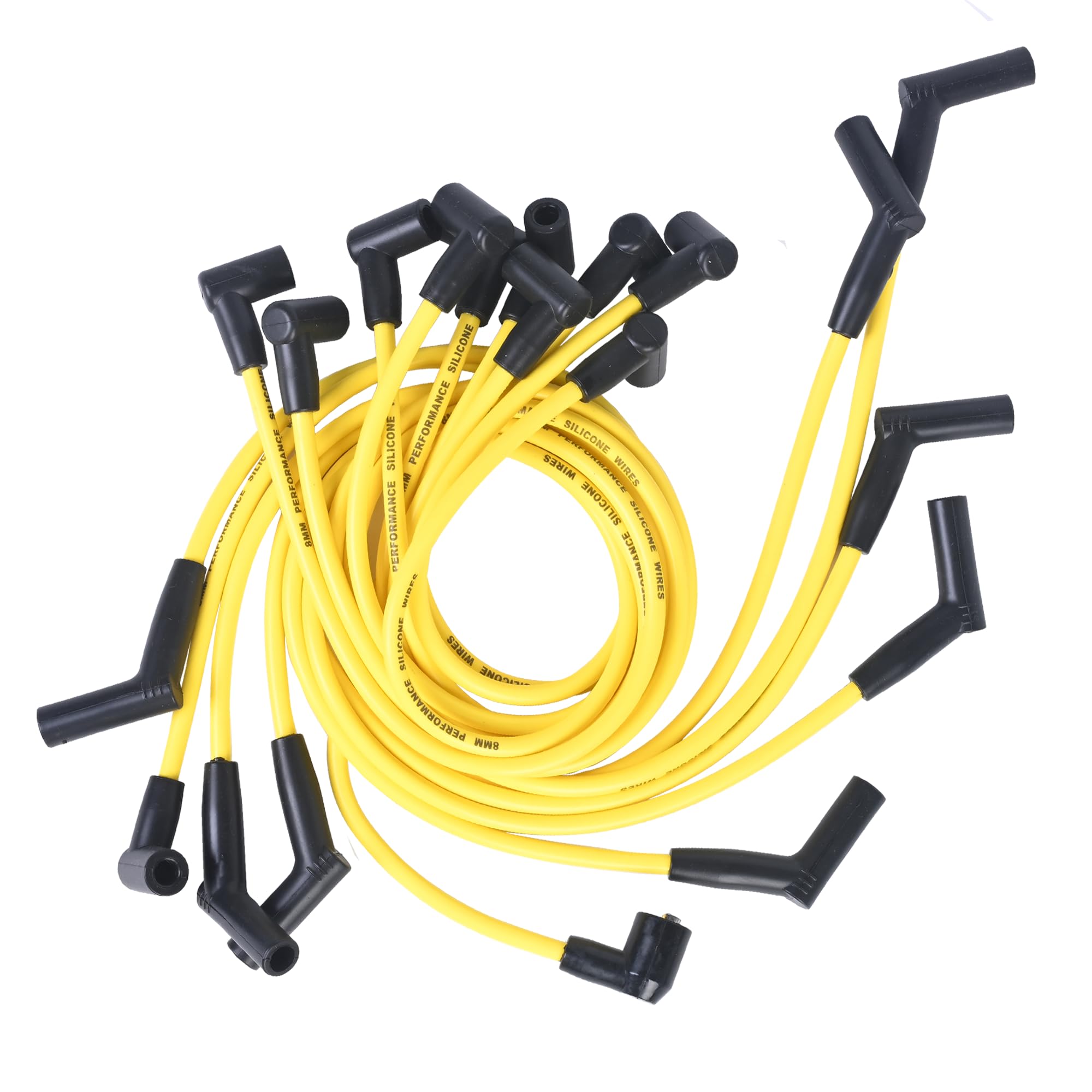 RLP Silicone Spark Plug Wires Set Yellow with Two Coil Wires 8.0mm Replacement for SBF Small Block Ford Valve Cover Wires 221 255 260 289 302 351W Fits HEI Distributor Caps - Image 4