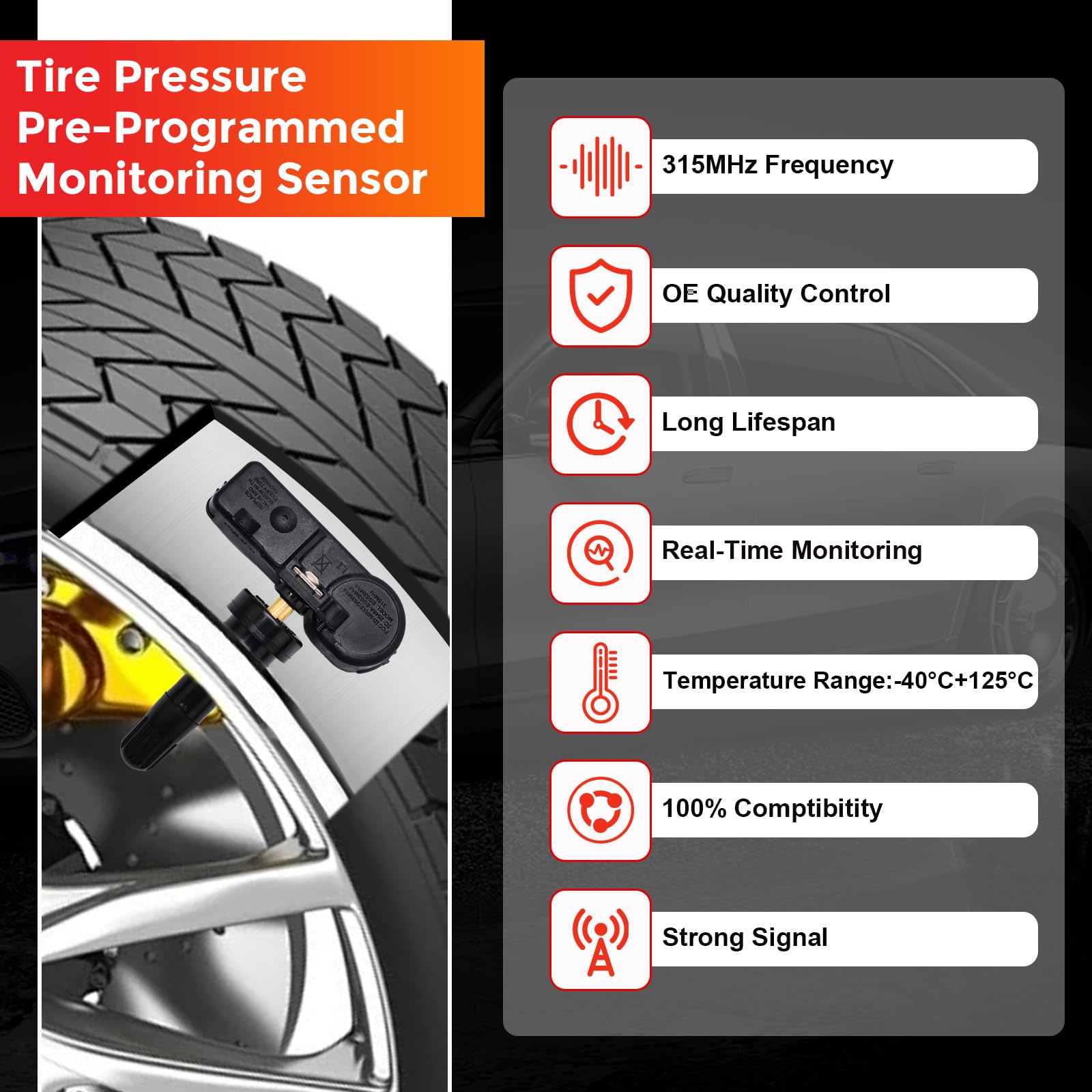 RLP Tpms Sensors Set of 4 Tire Pressure Sensor 315MHz Compatible with Ford F-150 Escape Lincoln MKX MKZ Replaces 6F2Z1A189A 6F2A1A176AE 6F2T1A150AE 7L1Z1A189A - Image 4