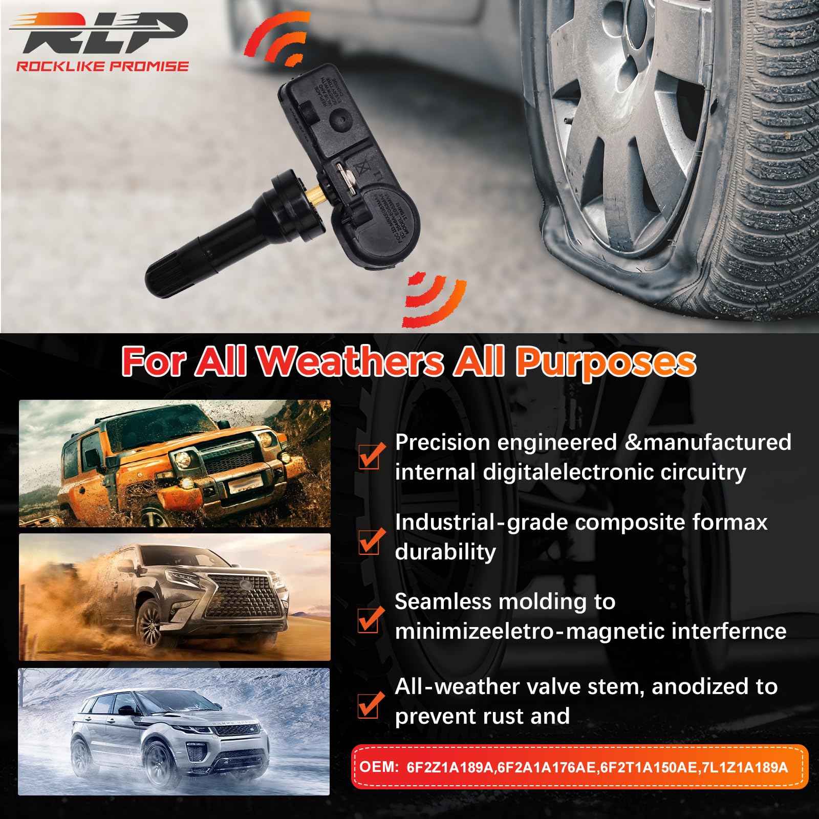 RLP Tpms Sensors Set of 4 Tire Pressure Sensor 315MHz Compatible with Ford F-150 Escape Lincoln MKX MKZ Replaces 6F2Z1A189A 6F2A1A176AE 6F2T1A150AE 7L1Z1A189A - Image 5