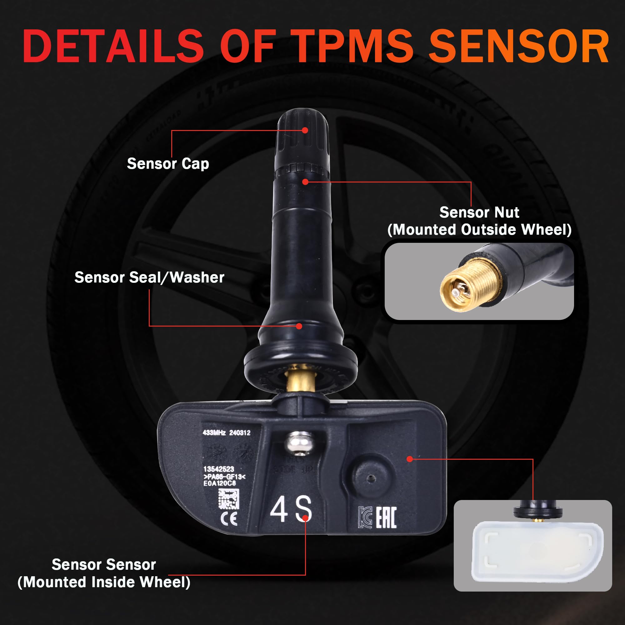 RLP TPMS Tire Sensor Tire Pressure Monitoring System Sensor 433MHz Compatible with 2020 2021 2022 2023 2024 Buick Ca-dillac Chevy Silverado GMC Sierra Pontiac Replaces 13542523 13533166 - Image 3