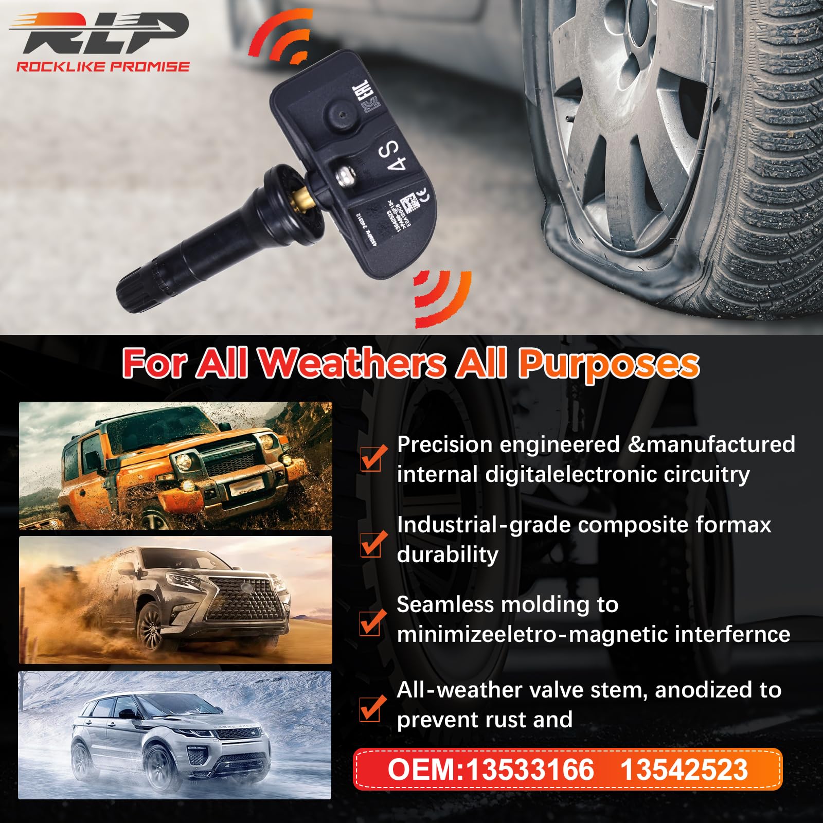 RLP TPMS Tire Sensor Tire Pressure Monitoring System Sensor 433MHz Compatible with 2020 2021 2022 2023 2024 Buick Ca-dillac Chevy Silverado GMC Sierra Pontiac Replaces 13542523 13533166 - Image 5