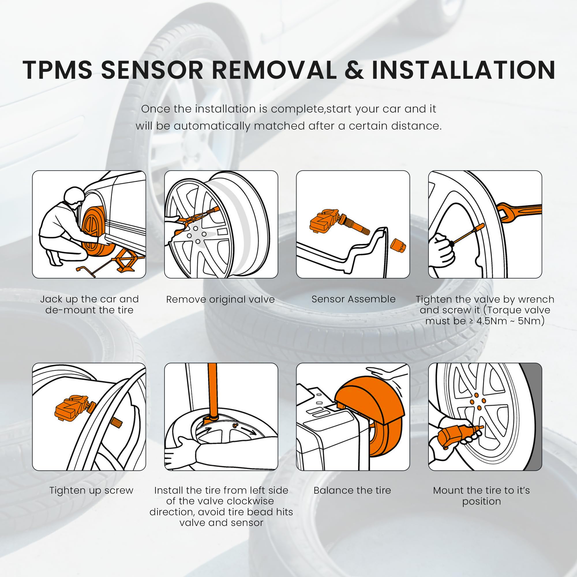 Set of 4 TPMS Tire Pressure Monitoring System Sensor 433MHz Compatible with Jeep Wrangler JK Dodge Ram Charger Replacement for 56029398AB 68142397AA 68241067AA 68241067AB - Image 8