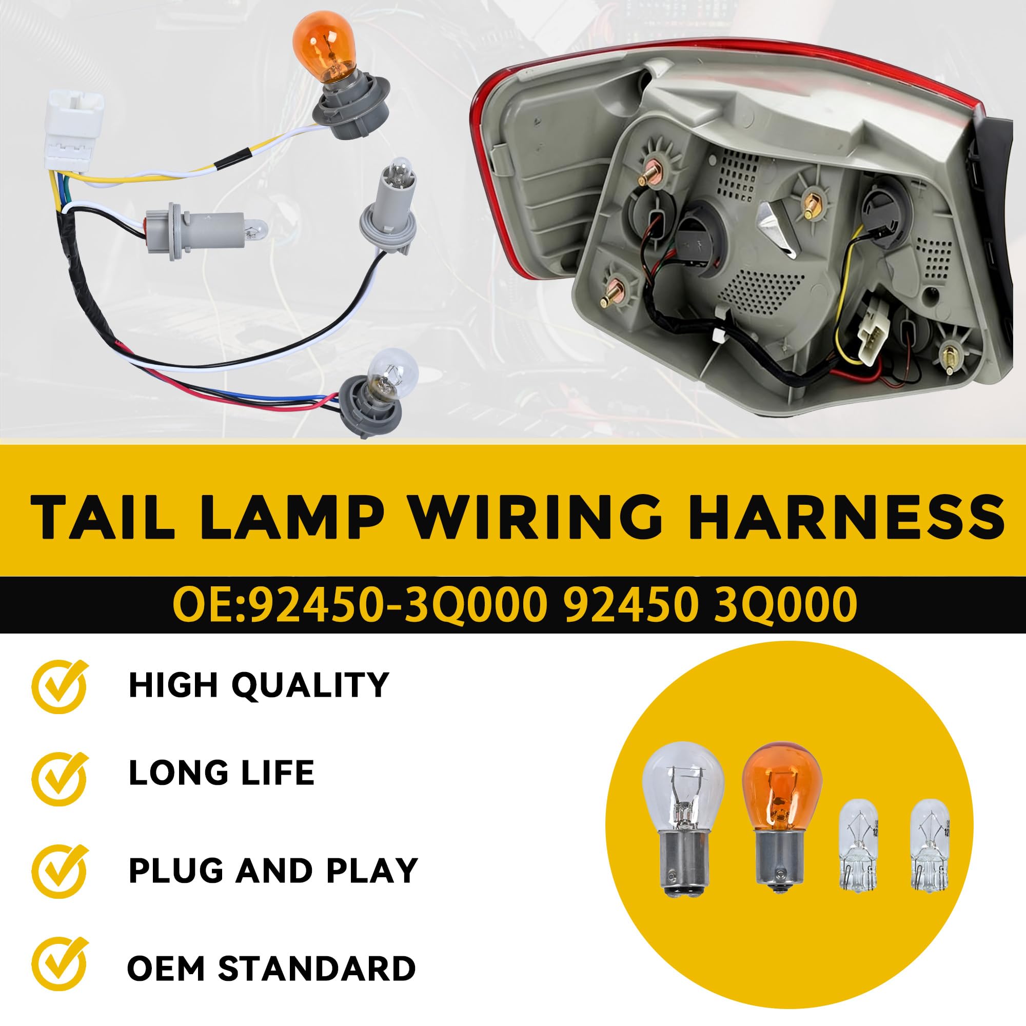 Tail Light Lamp Wiring Harness Socket Holder with 8 Bulbs Compatible with 2011 2012 2013 2014 Sonata Exterior, Rear Replaces 92450-3Q000 92450 3Q000 - Image 3