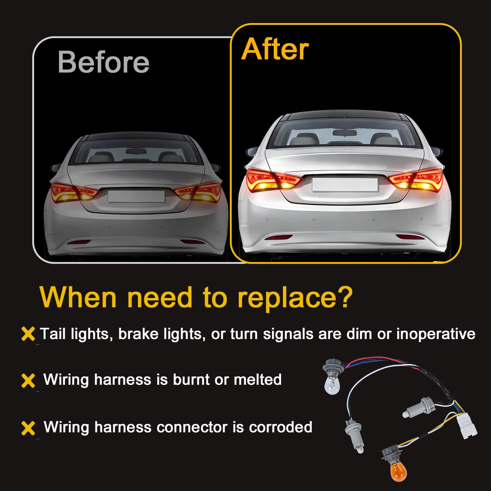 Tail Light Lamp Wiring Harness Socket Holder with 8 Bulbs Compatible with 2011 2012 2013 2014 Sonata Exterior, Rear Replaces 92450-3Q000 92450 3Q000 - Image 6